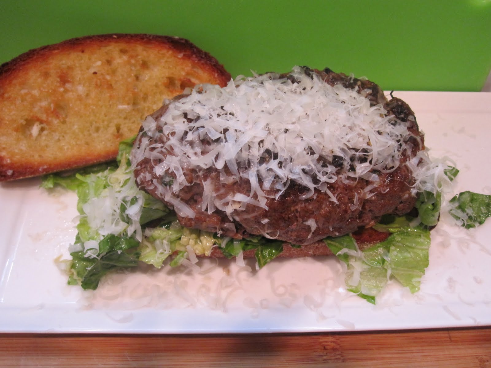 Stirring the Pot: Blogger Burger Club: Caesar Salad and Flank Steak Burgers  with Garlic Crostini